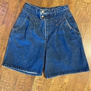 High-Waisted Blue Jean Shorts with Pleats